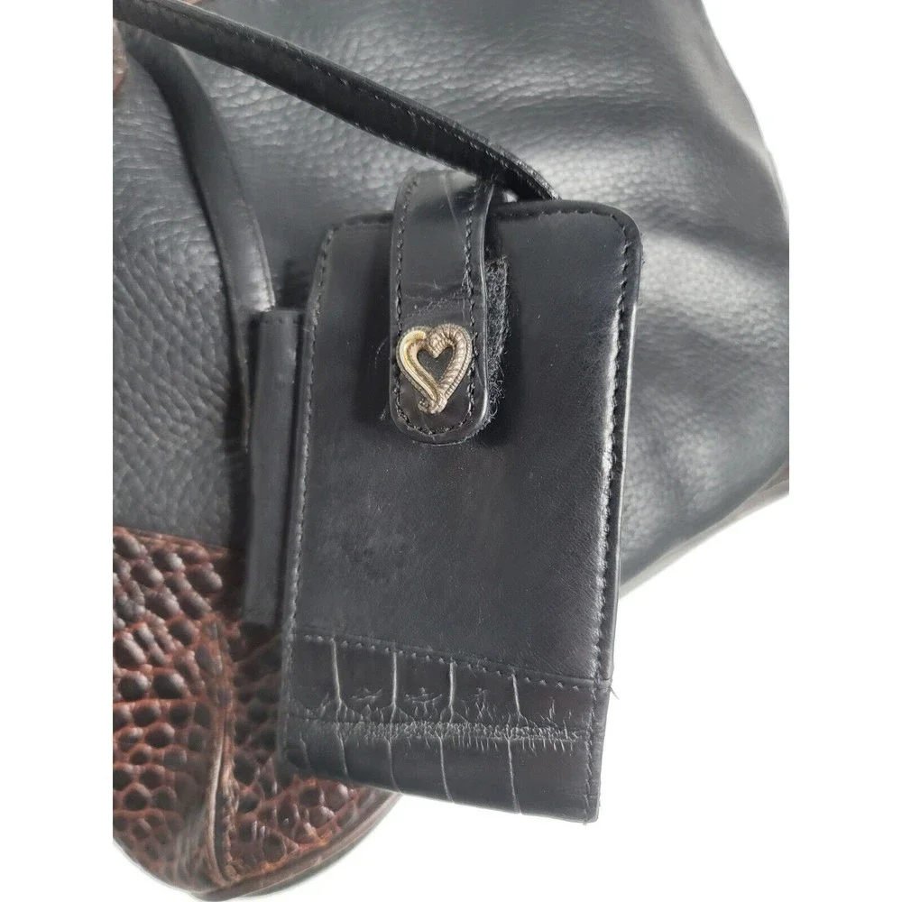 Brighton Black Pebbled Leather Purse Handbag Hobo 2 Compartments Heart w/Case